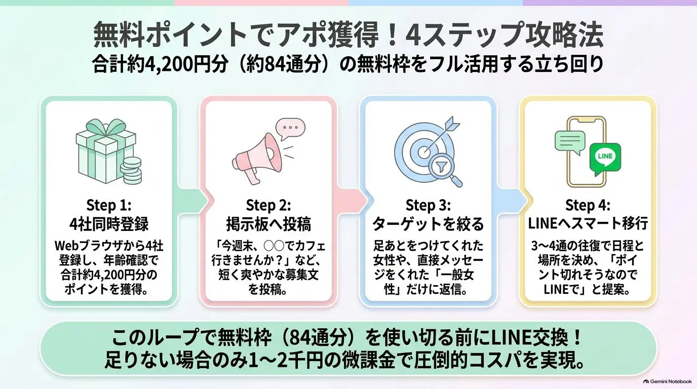 マッチングアプリの競争倍率と出会い系アプリの直接アプローチの構造対比図