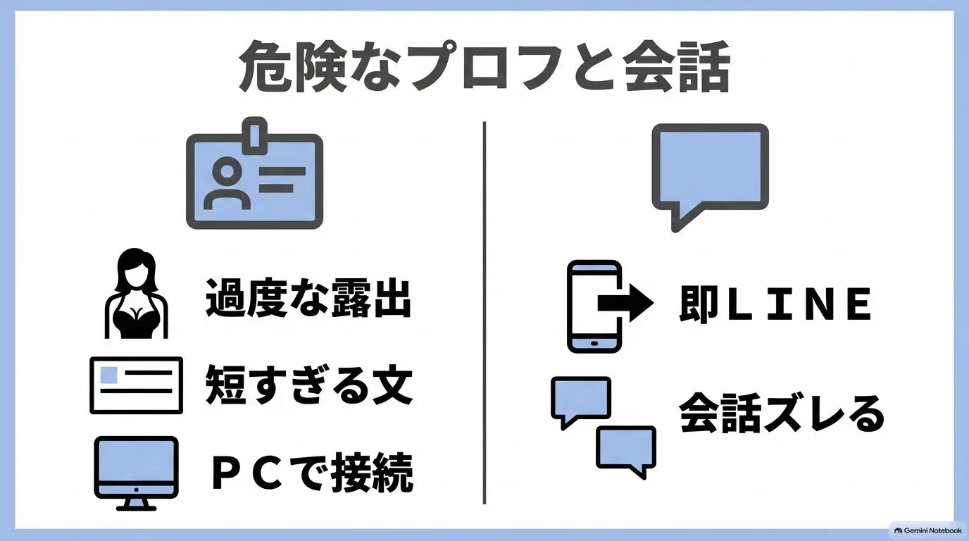 一般女性と要注意女性のプロフィール・メッセージ比較図解