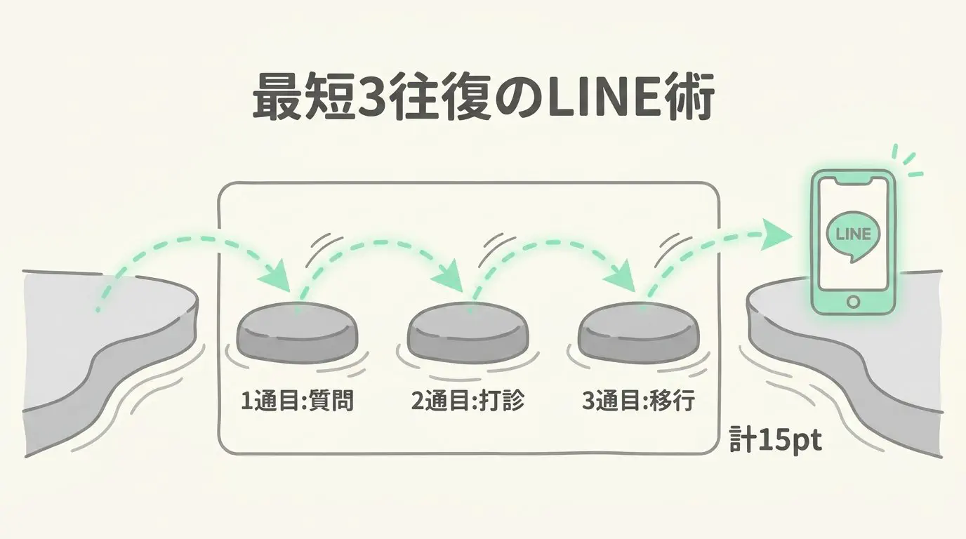 最短3往復でLINE交換へ導くメッセージステップの流れ図