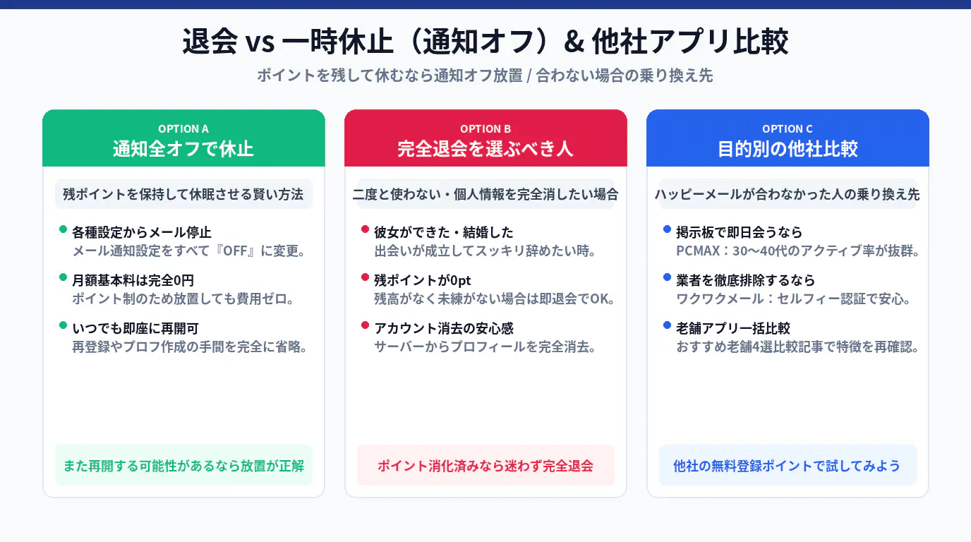 退会と一時休止（通知オフ）の使い分けと合わなかった人向けの他社アプリ比較