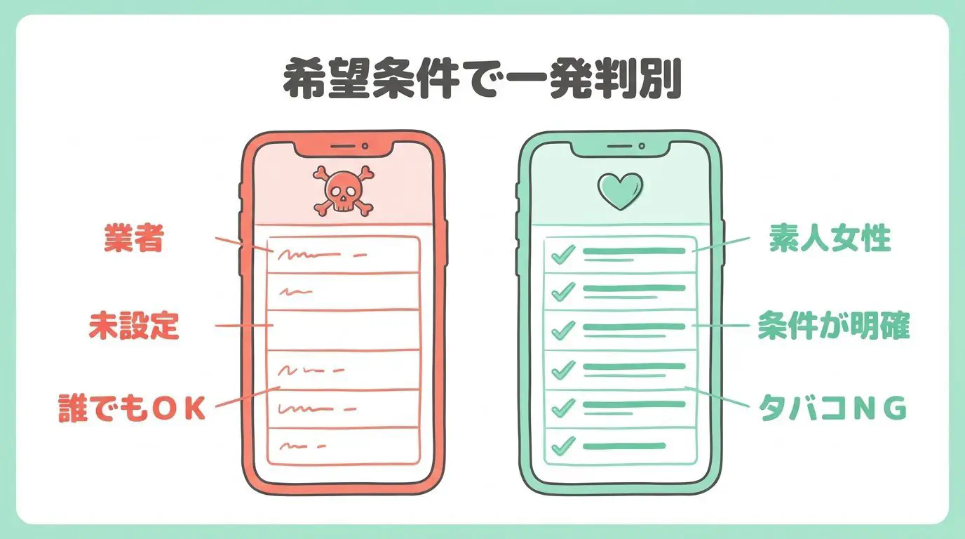 プロフィール「お相手に望むこと」による素人判定チェック図