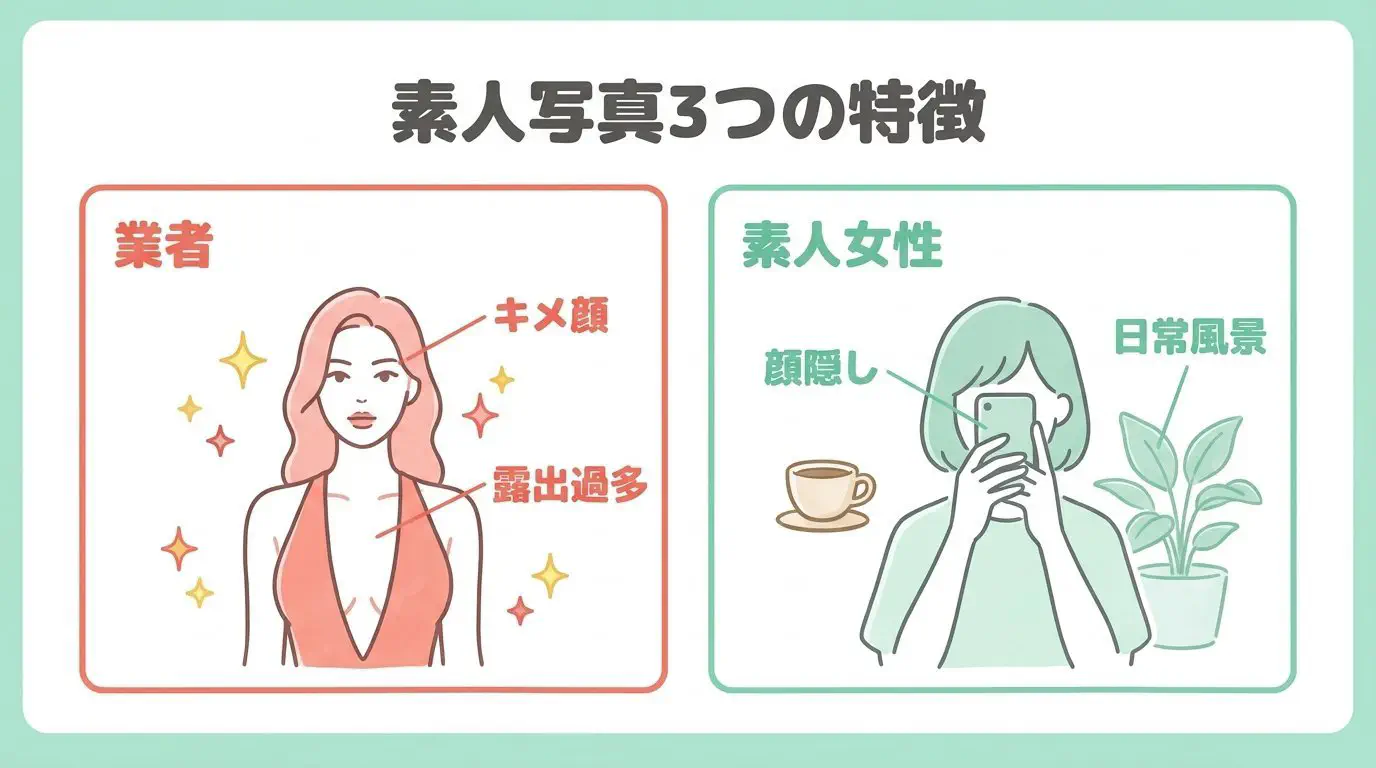 本物の素人女性と悪質業者のプロフィール写真比較