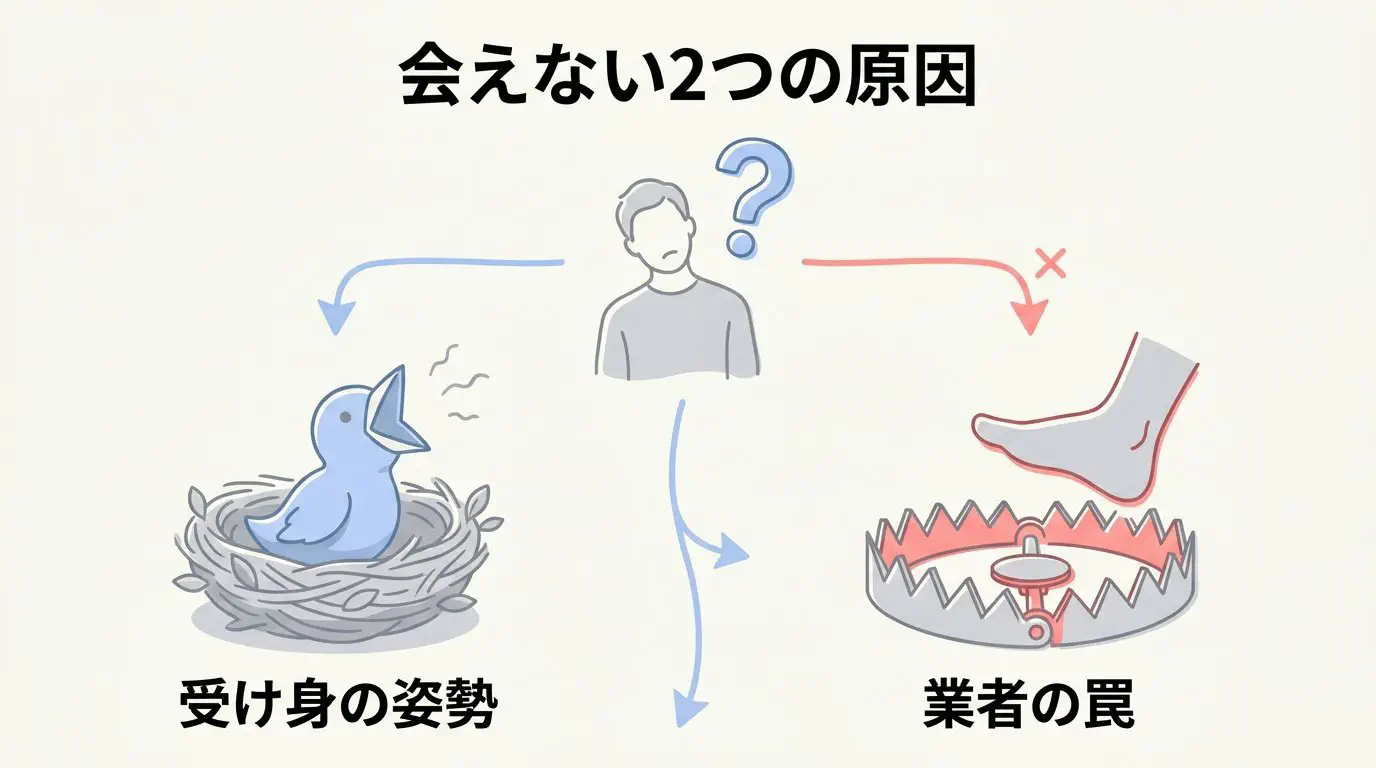 Jメールで出会えない最大の原因と受け身の利用・業者の罠の構造