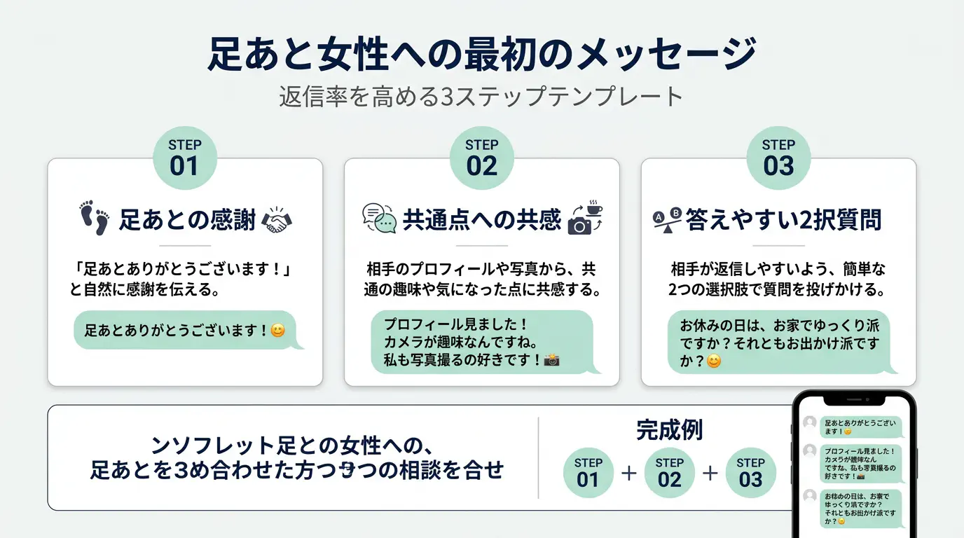 足あと女性への最初のメッセージ3ステップテンプレート