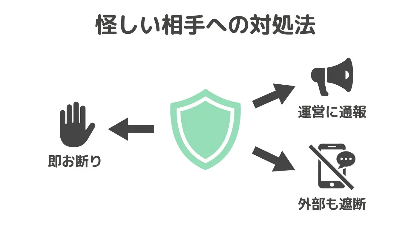 怪しい相手への対処法（即お断り・運営に通報・外部も遮断）