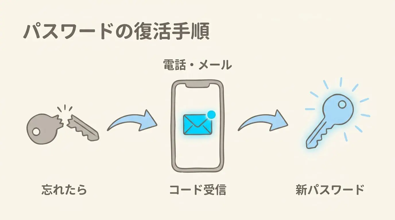 パスワード再発行とSMS認証によるアカウント復旧フロー