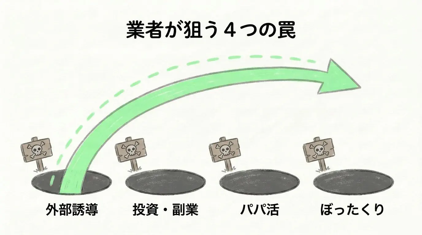 外部業者が潜む手口と4つのパターンの図解