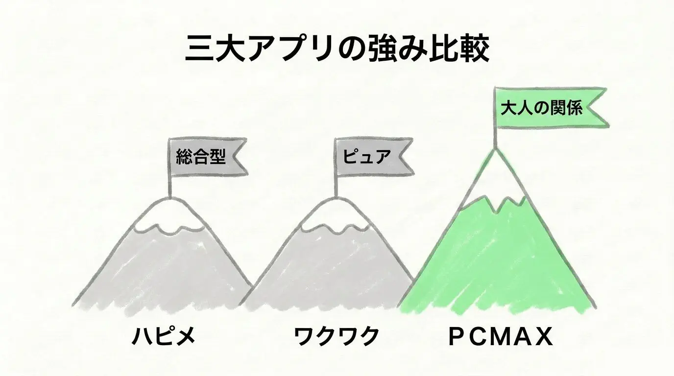 3大出会い系の客層と強み比較図解