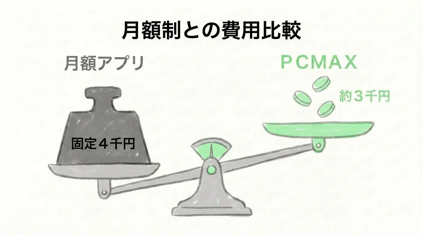 PCMAXの料金システムと月額アプリとのコスパ比較図解