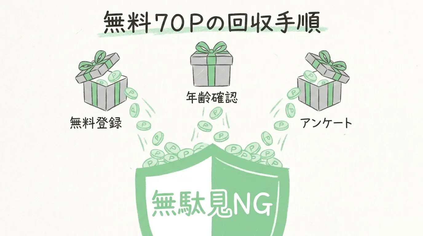 無料ポイント最大70ptの回収手順と閲覧コスト削減図解