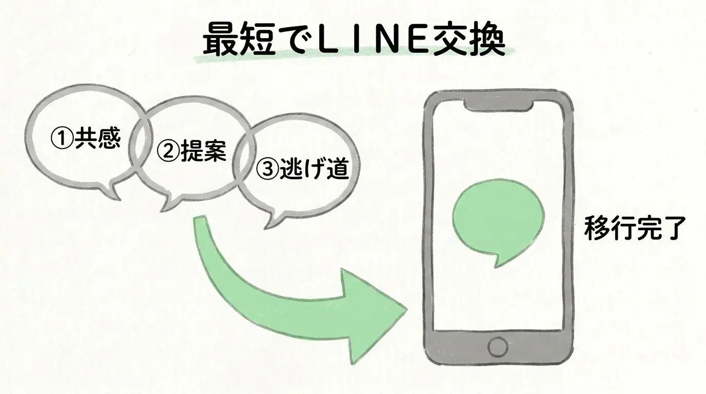 3〜5通でLINE移行するメッセージ術の図解