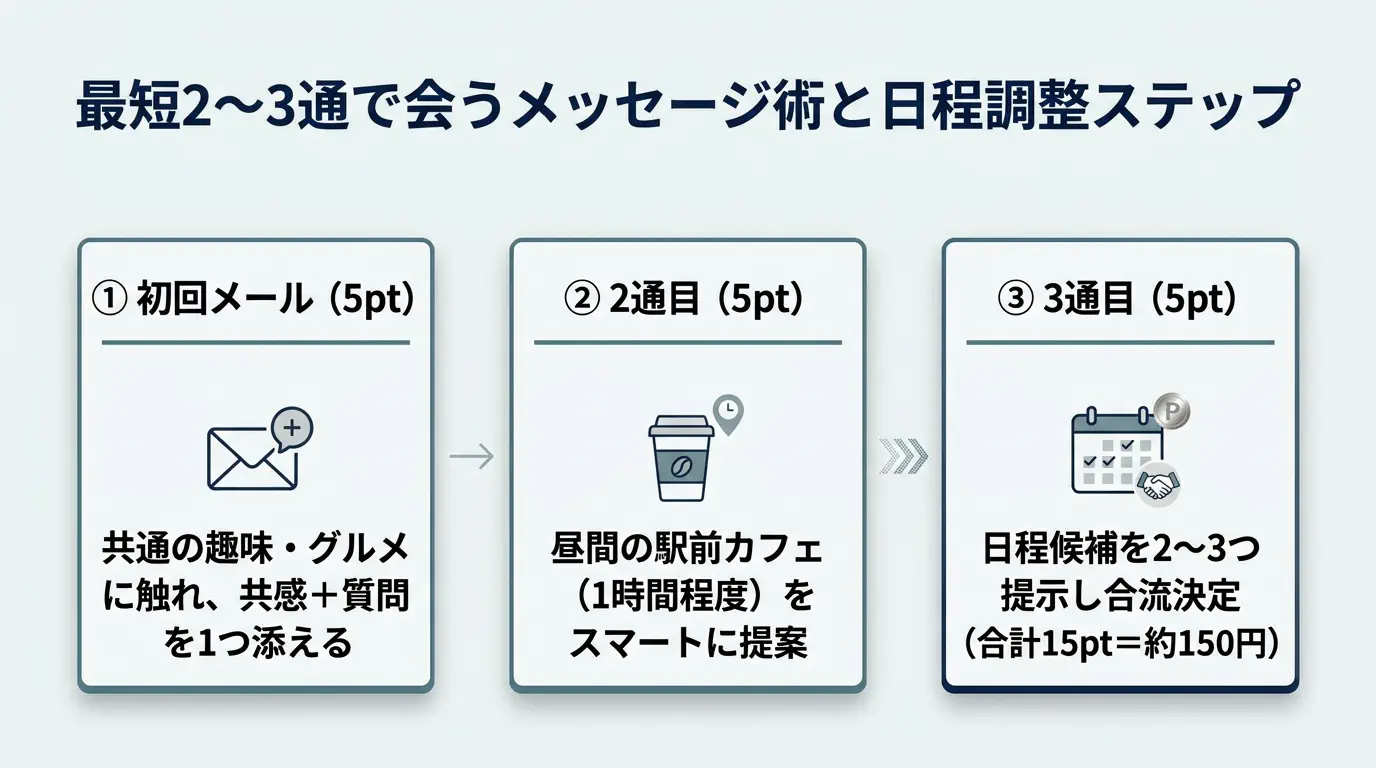 最短2〜3通で会うメッセージ術と日程調整ステップ