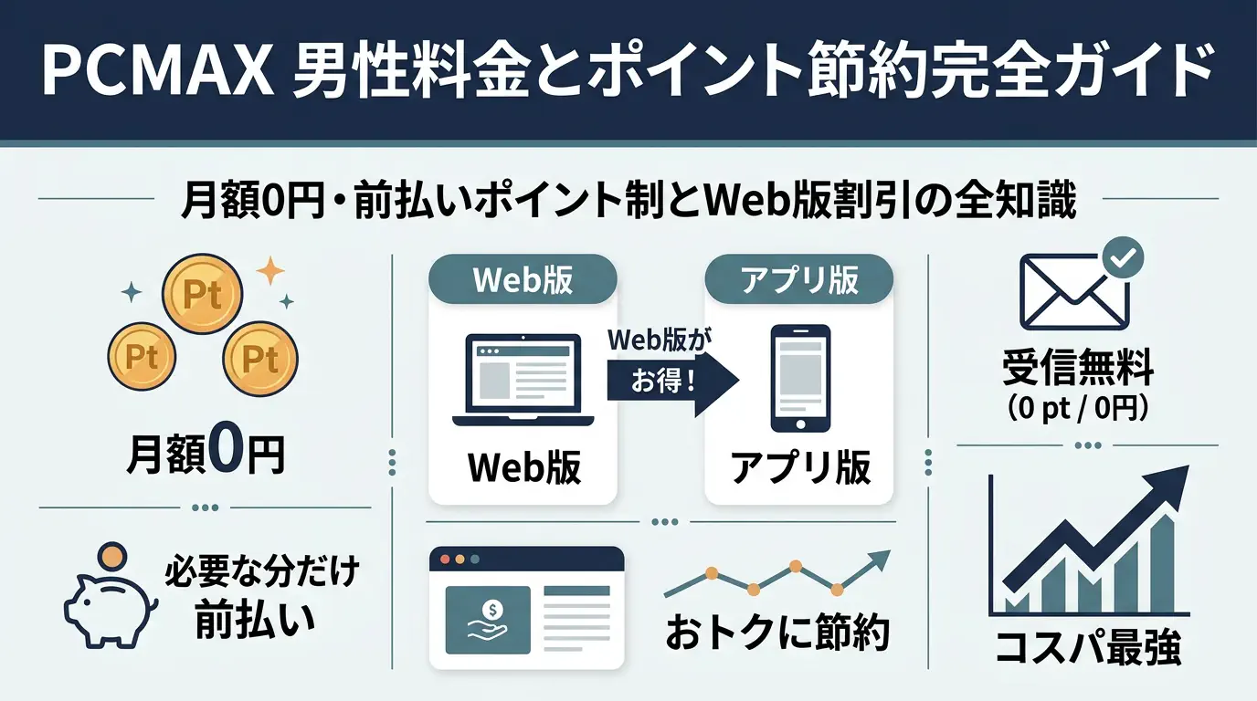PCMAXの料金は男性いくらかWeb版の割引単価と無料マイルの集め方