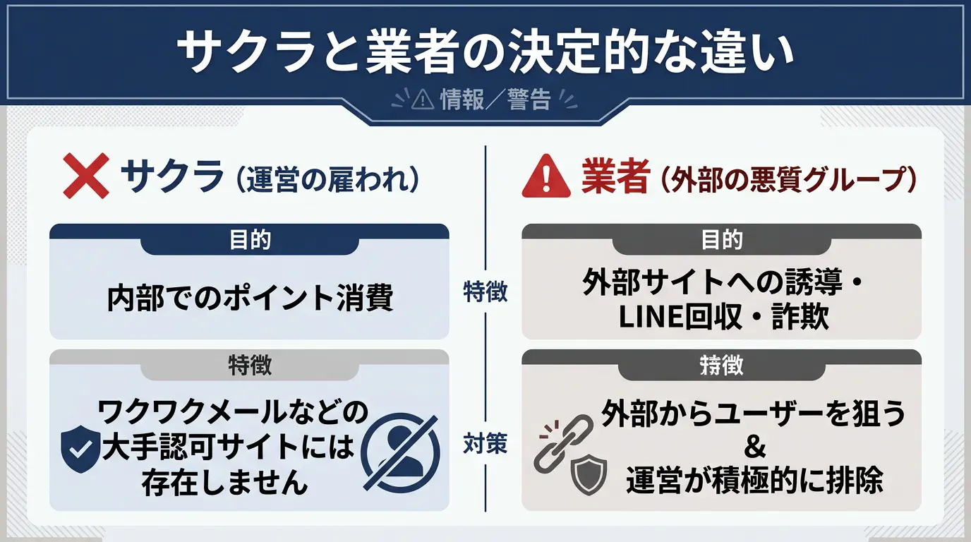 サクラと業者の決定的な違い（目的と対策の比較表）