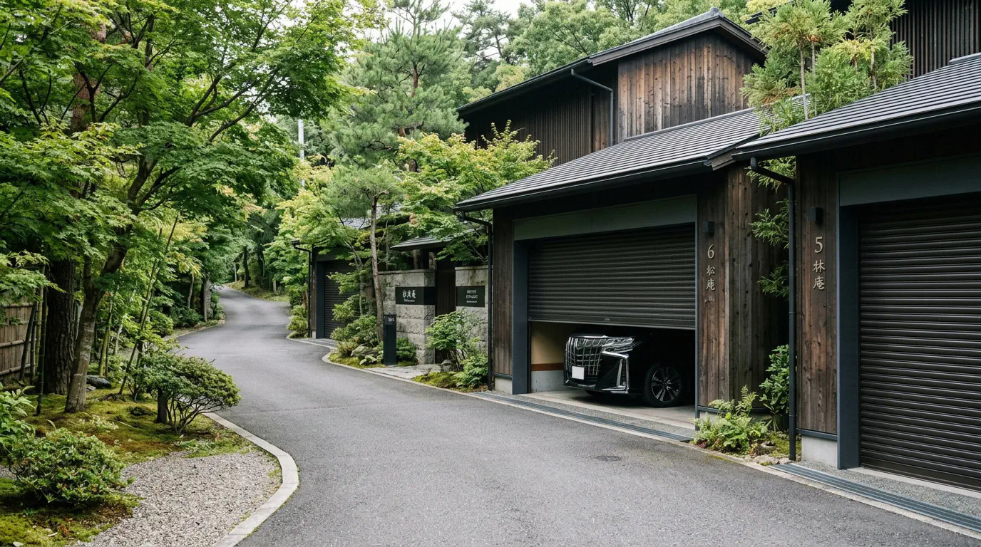 郊外のワンガレージ式ホテル。車を入れたら誰とも顔を合わせずに部屋へ直行できる
