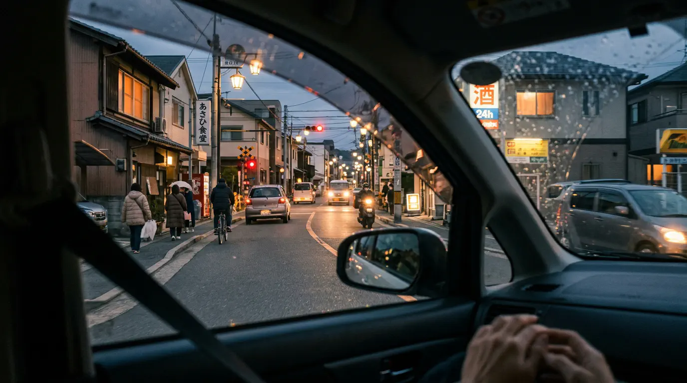 夕暮れの街を抜けてホテルへと車を走らせる。日常から非日常へと切り替わる時間