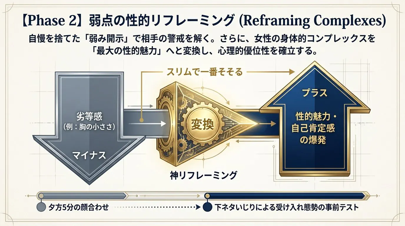 戦術分析スライド：弱点の性的リフレーミング（劣等感を性的魅力へ変換し圧倒的優位性を確立する技術）