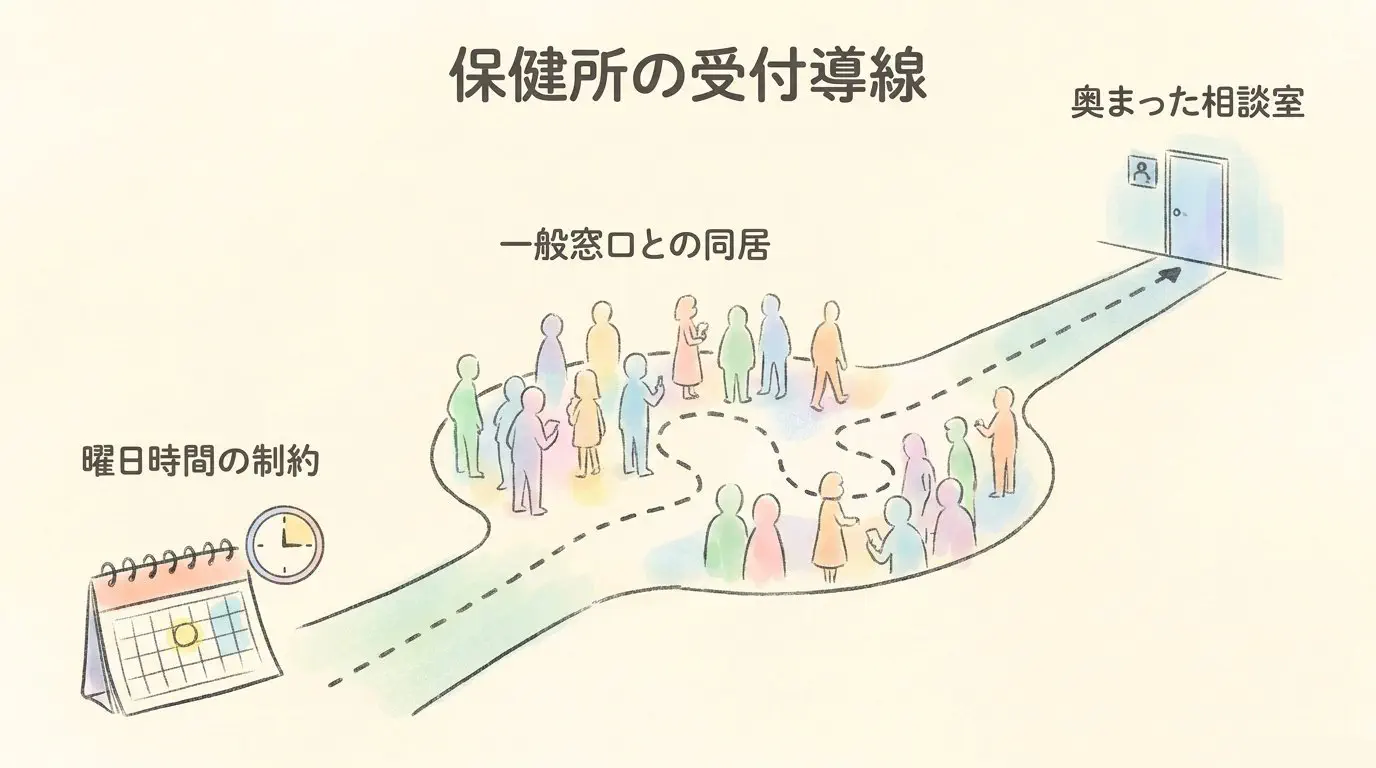 保健所庁舎内での気まずさと相談室までの潜入ルート図